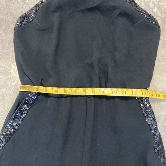 Rachel Zoe Lou Jumpsuit Womens 6 Black Sequin Neck Pockets Halter Neck Open Back - Picture 4 of 16